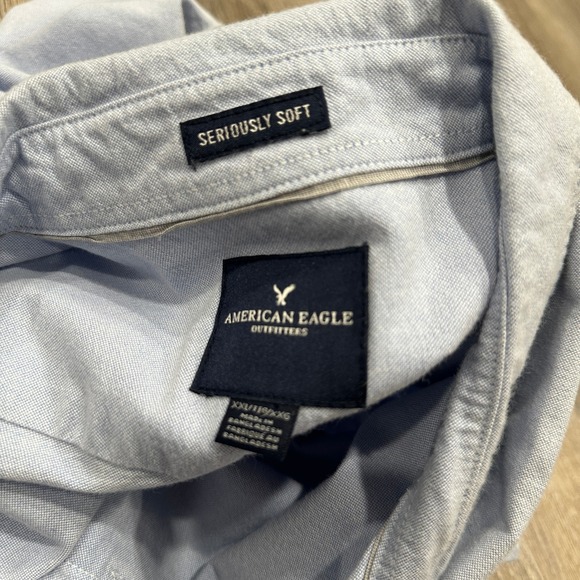 American Eagle Shirt Mens XXL Blue Seriously Soft Oxford Short Sleeve Shirt - Picture 10 of 12